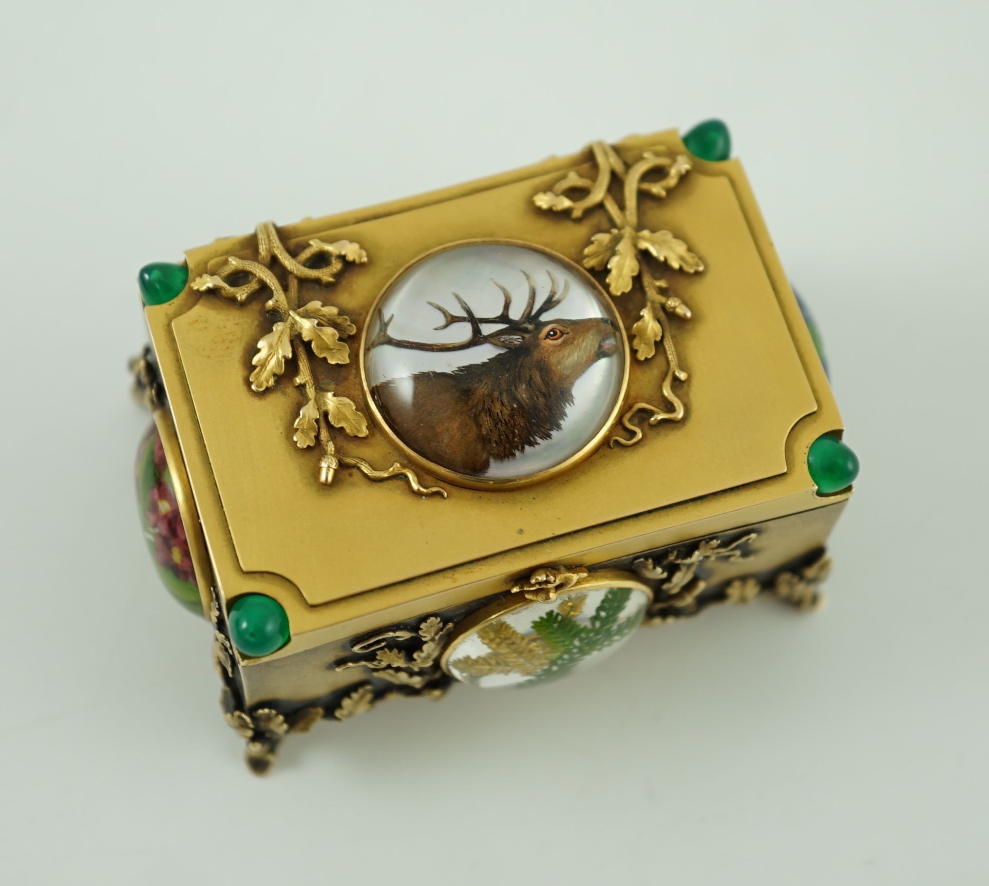 A late 19th/early 20th century Viennese gold, chrysoprase and Essex crystal set small trinket casket, by Josef Siess Sohne, (1895-1922)